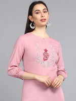 Ahika Women Pink Solid Embroidered Kurtas 3