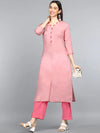 Ahika Women Pink Solid Embroidered Kurtas