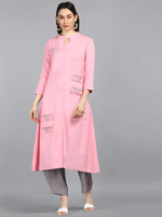 Ahika Women Pink Solid Embroidered Kurtas 2