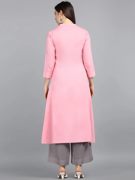 Ahika Women Pink Solid Embroidered Kurtas 2