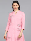 Ahika Women Pink Solid Embroidered Kurtas 2