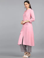 Ahika Women Pink Solid Embroidered Kurtas 2