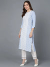 Ahika Women Blue Silk Embroidered Kurta