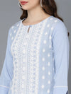 Ahika Women Blue Silk Embroidered Kurta