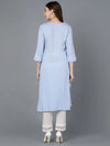 Ahika Women Blue Silk Embroidered Kurta