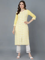 Ahika Women Yellow White Ethnic Motifs Embroidered Kurta