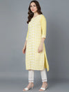 Ahika Women Yellow White Ethnic Motifs Embroidered Kurta