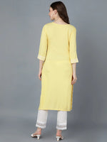 Ahika Women Yellow White Ethnic Motifs Embroidered Kurta