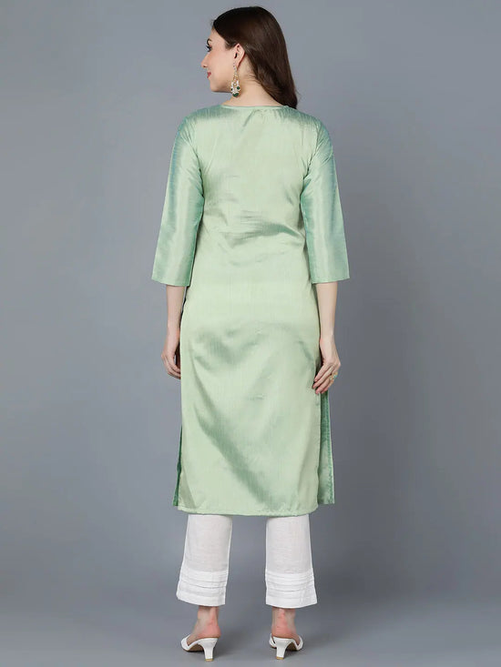 Ahika Women Sea Green Silk Embroidered Kurta