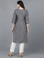 Ahika Women Polyester Grey Embroidered Kurtas