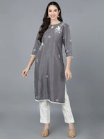 Ahika Women Polyester Grey Embroidered Kurtas