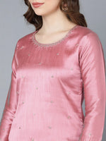 Ahika Women Pink Silk Solid Kurta