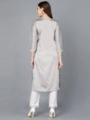 Ahika Women Grey Silk Embroidered Kurta