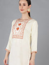 Ahika Women Cream Viscose Rayon Yoke Design Kurta