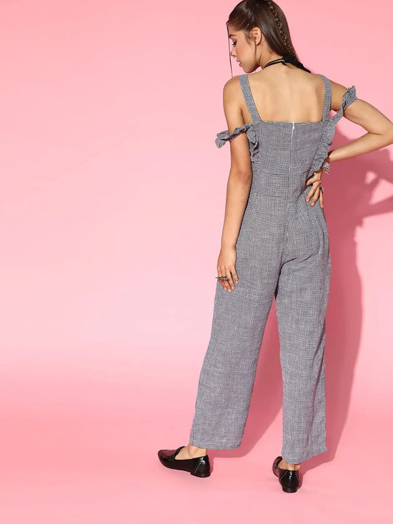 Women Checkered Standard White Jumpsuits & Sets