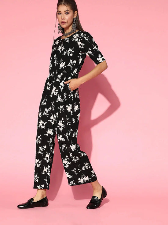 Ahika Women Stylish Black Printed Jumpsuit