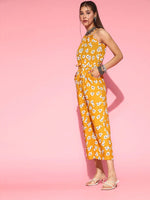 Women Printed Standard Mustard Jumpsuits & Sets