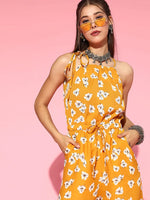 Women Printed Standard Mustard Jumpsuits & Sets