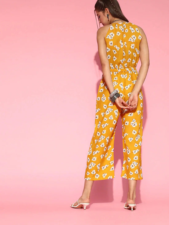 Women Printed Standard Mustard Jumpsuits & Sets