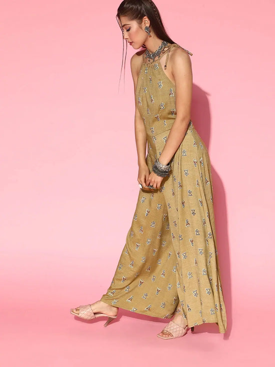 Women Printed Standard Beige Jumpsuits & Sets