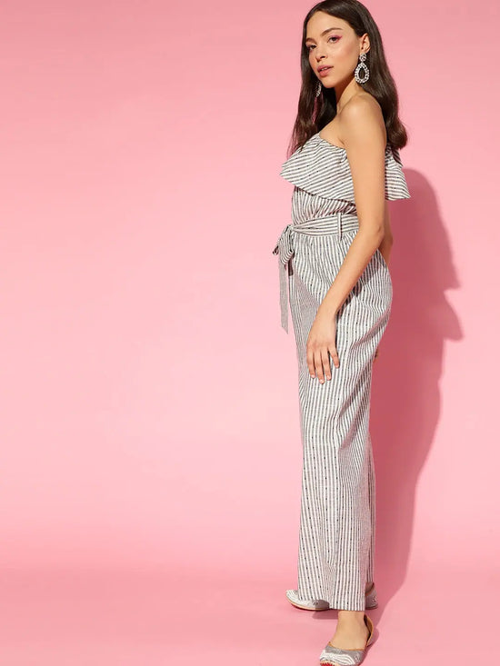 Women Striped Standard Off White Jumpsuits & Sets