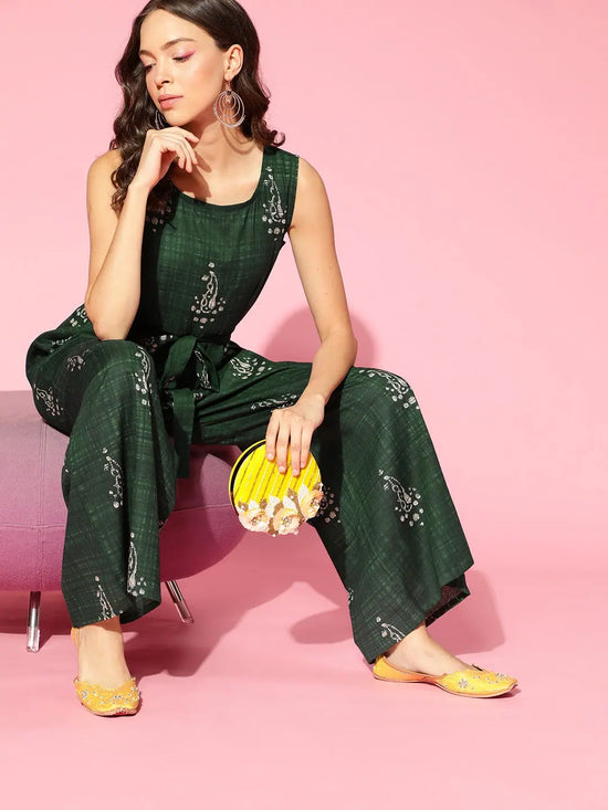 Women Printed Standard Green Jumpsuits & Sets