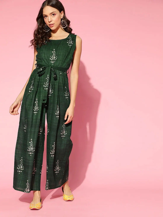 Women Printed Standard Green Jumpsuits & Sets