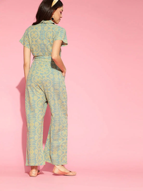 Women Printed Standard Green Jumpsuits & Sets