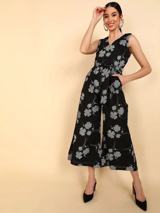 Women Printed Standard Black Jumpsuits & Sets