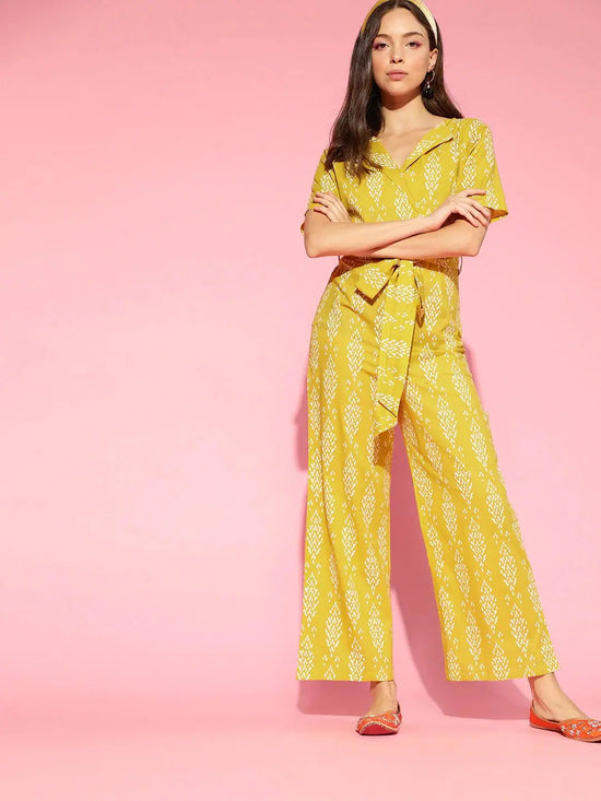 Women Printed Standard Yellow Jumpsuits & Sets