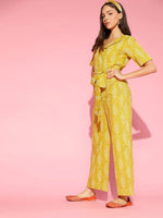 Women Printed Standard Yellow Jumpsuits & Sets