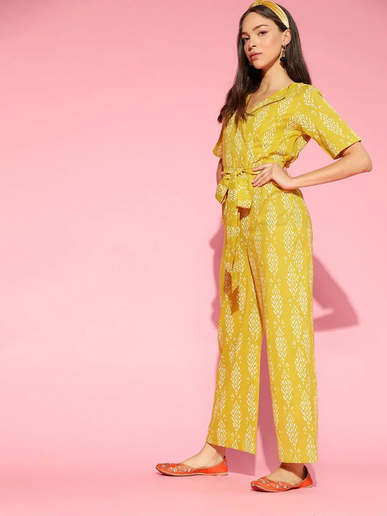 Women Printed Standard Yellow Jumpsuits & Sets