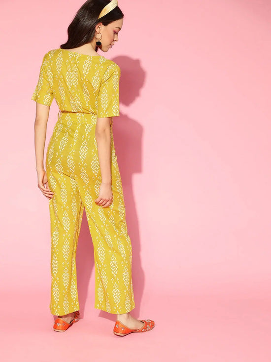 Women Printed Standard Yellow Jumpsuits & Sets