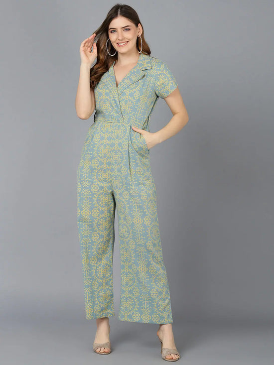 Women Printed Standard Green Jumpsuits & Sets