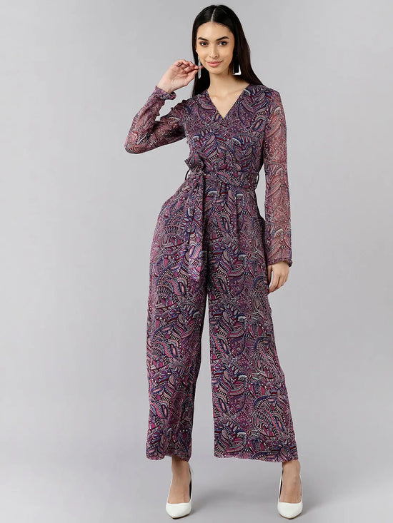 Ahika Women Burgundy Printed Jumpsuit