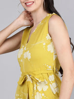 Women Printed Standard Yellow Jumpsuits & Sets