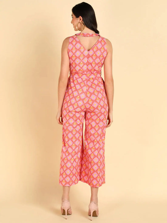 Ahika Women Peach Cotton Printed Jumpsuit