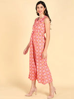 Ahika Women Peach Cotton Printed Jumpsuit