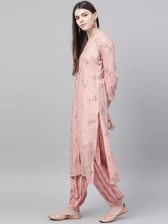 Ahika Women Casual Wear Cotton Fabric Pink Color Printed Trendy Kurta And Palazzo Set Vkset1002