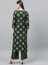 Ahika Women Casual Wear Cotton Fabric Dark Green Color Printed Trendy Kurta And Palazzo