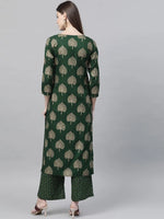 Ahika Women Casual Wear Cotton Fabric Dark Green Color Printed Trendy Kurta And Palazzo