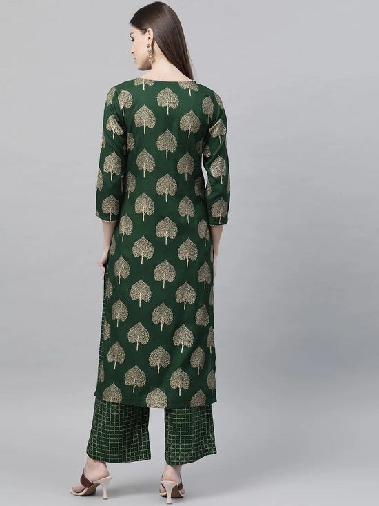 Ahika Women Casual Wear Cotton Fabric Dark Green Color Printed Trendy Kurta And Palazzo