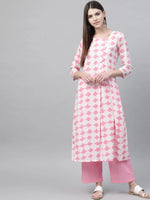 Ahika Women Festive Wear Cotton Fabric Pink Color Printed Trendy Kurta And Palazzo Set