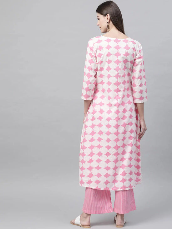 Ahika Women Festive Wear Cotton Fabric Pink Color Printed Trendy Kurta And Palazzo Set