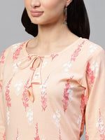 Ahika Women Festive Wear Cotton Fabric Peach Color Printed Trendy Kurta And Palazzo Set