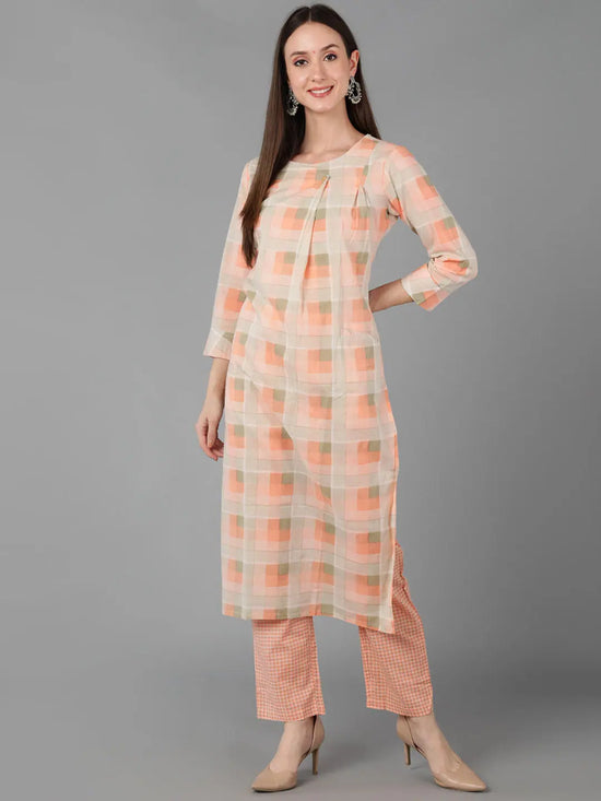 Ahika Women Peach Pure Cotton Printed Kurta Trousers