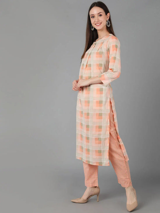 Ahika Women Peach Pure Cotton Printed Kurta Trousers