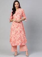 Ahika Women Daily Wear Pink Color Cotton Fabric Printed Fancy Kurta And Palazzo Set