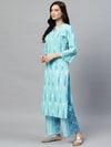 Ahika Women Casual Wear Cotton Fabric Sky Blue Color Printed Kurta And Palazzo Set