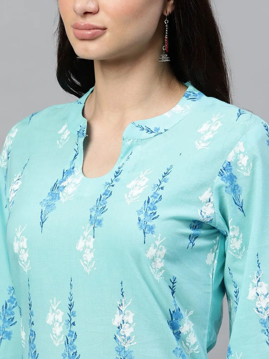 Ahika Women Casual Wear Cotton Fabric Sky Blue Color Printed Kurta And Palazzo Set